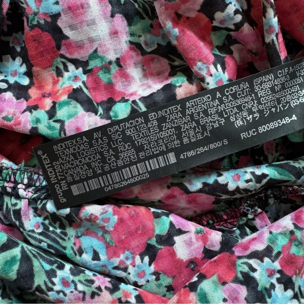 Zara Red Pink Black Green Floral Long Balloon Sleeves Midi Dress Women’s Small - Picture 11 of 12